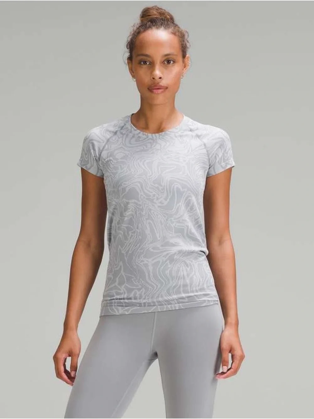 Lululemon Swiftly Tech Short-Sleeve Shirt 2.0 in Marble Mix Rhino Grey / White 8